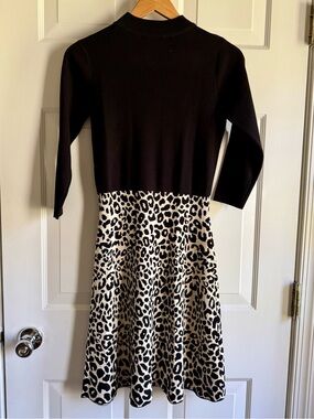 Nanette Lepore Sweater Knit Dress /Black &Leopard Print /Mock Neck / Size S